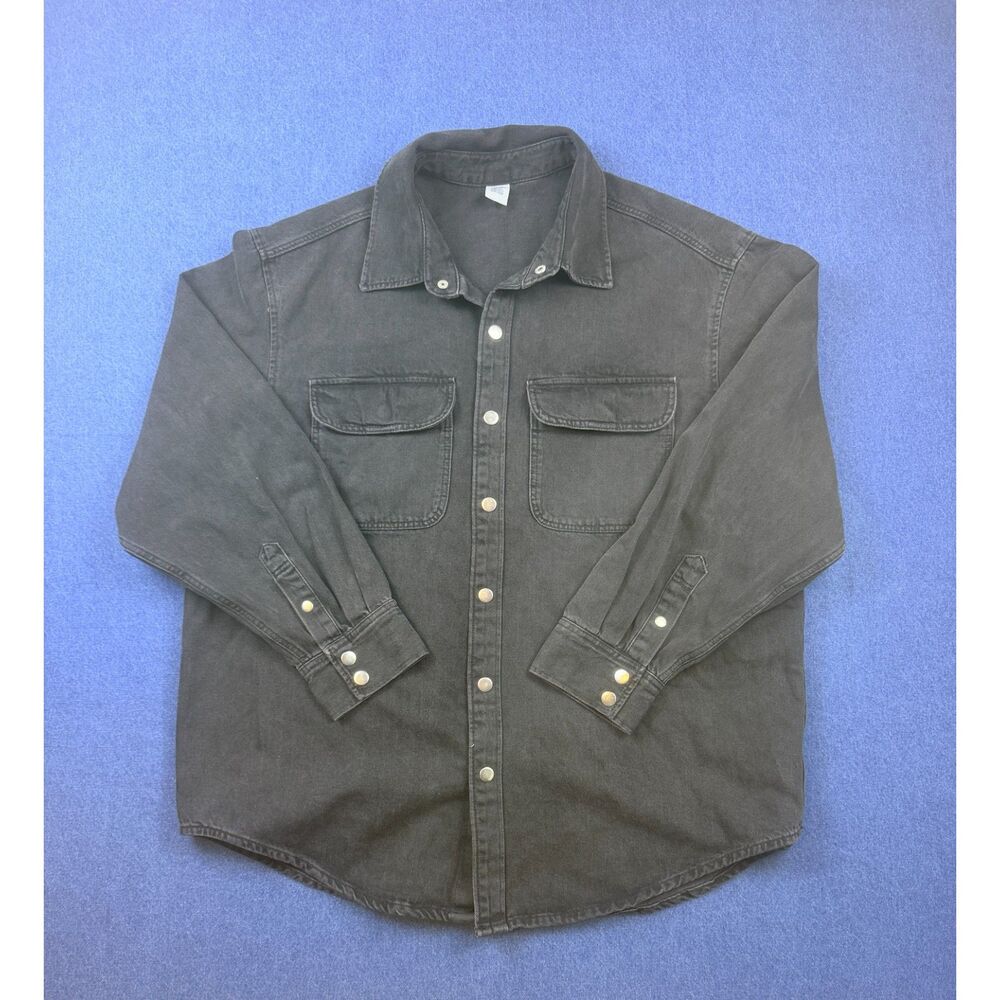 & Denim Men’s Large Black Washed Denim silver Snap Western Shirt